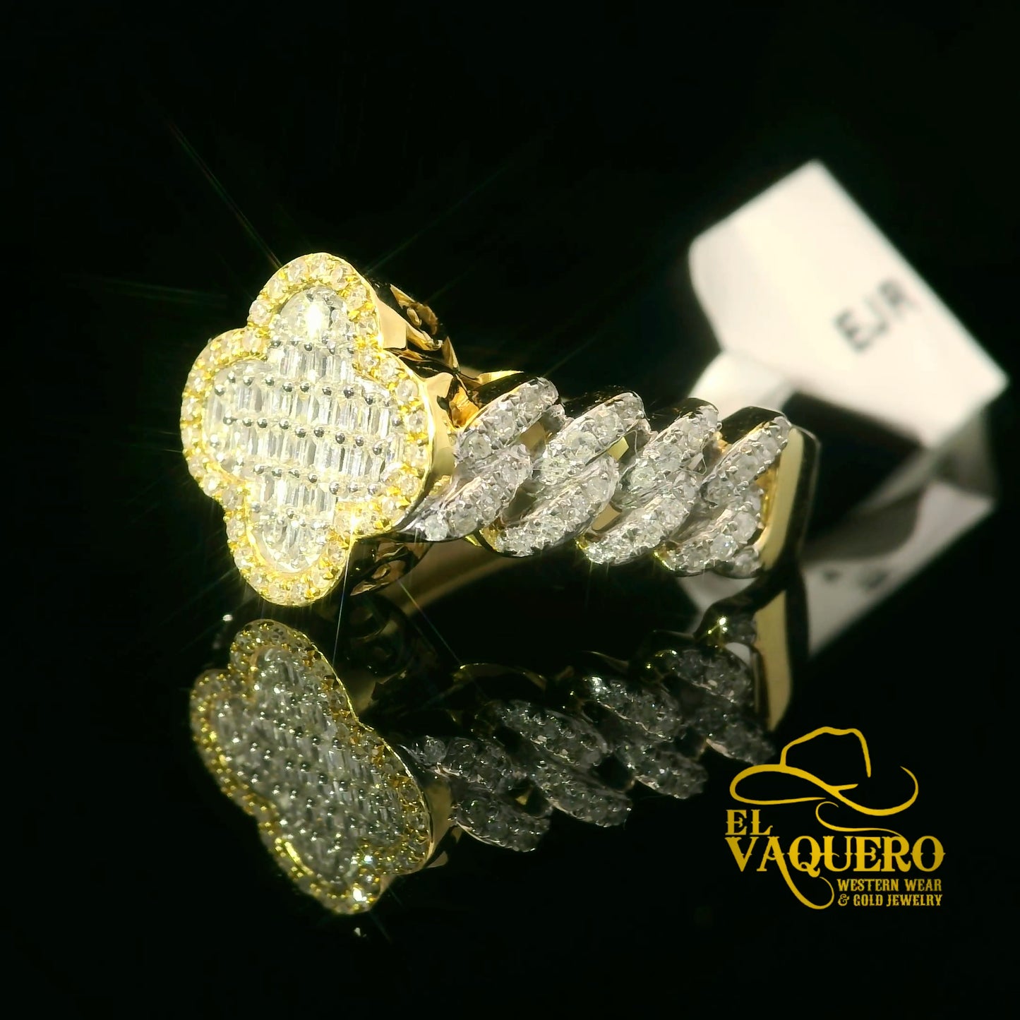14K Gold Clover Shape Diamond Cluster Ring