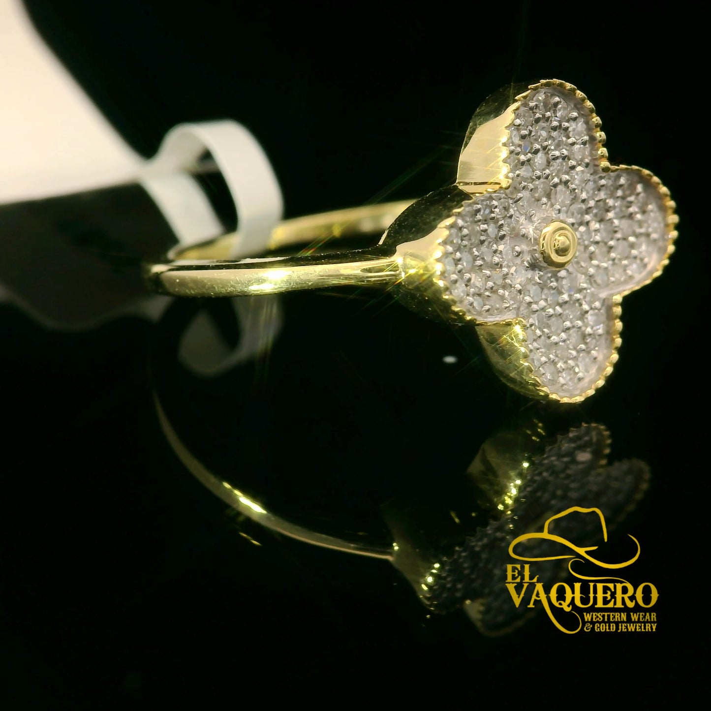 14K Gold Petite Clover Diamond Ring