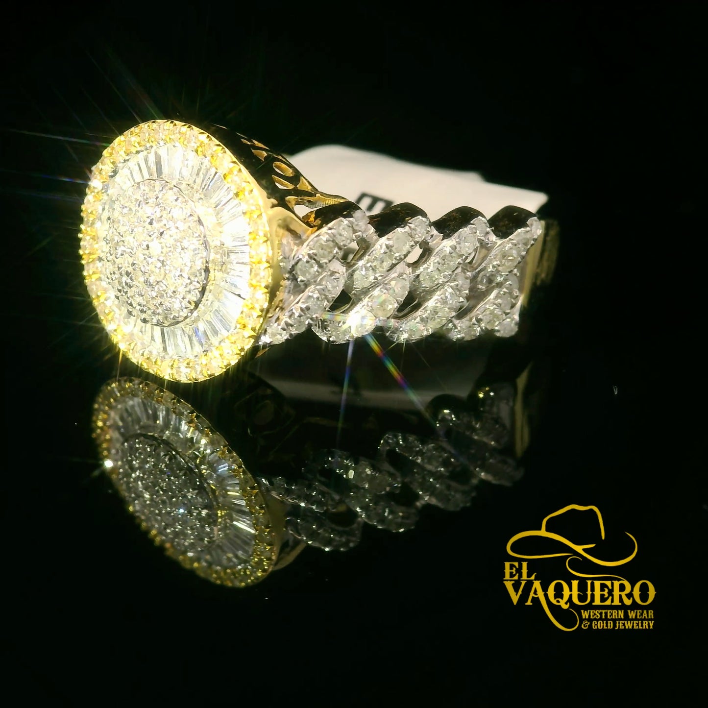 14K Gold Radiant Halo Diamond Ring