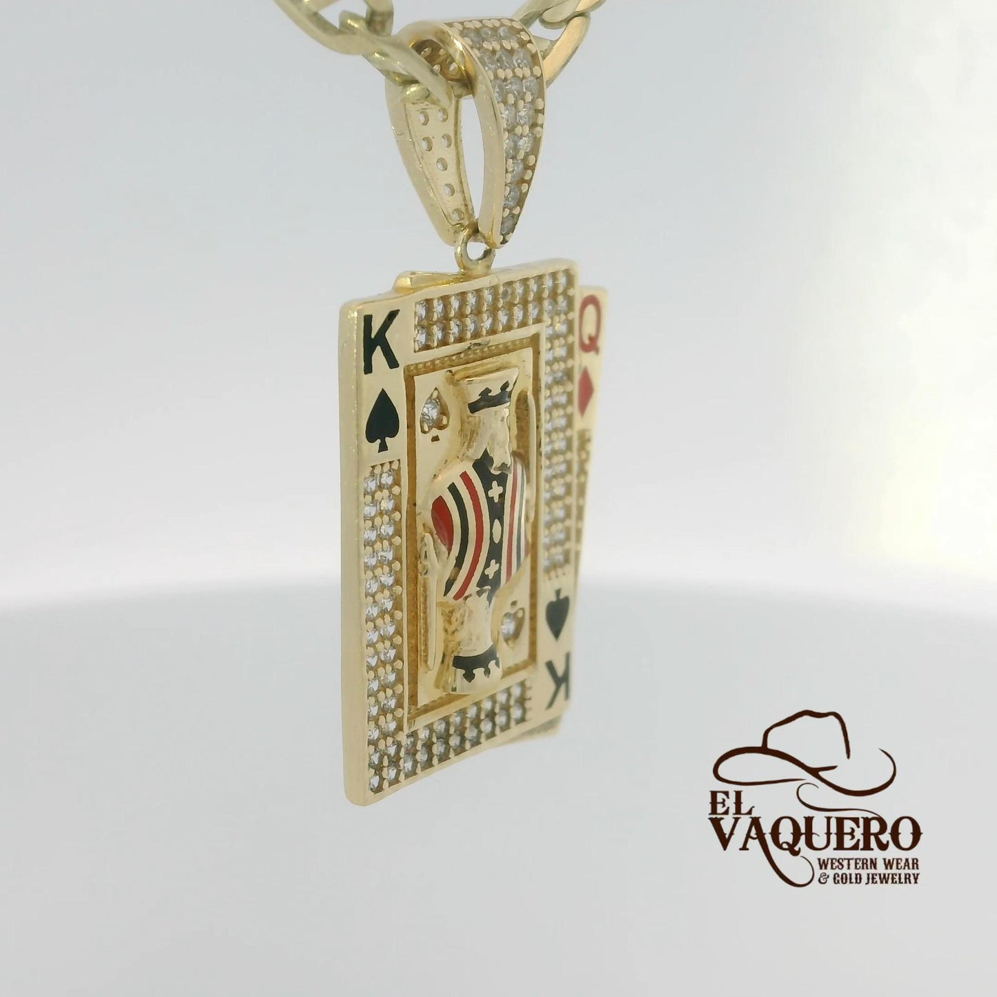 14K Gold King & Queen Playing Cards Pendant