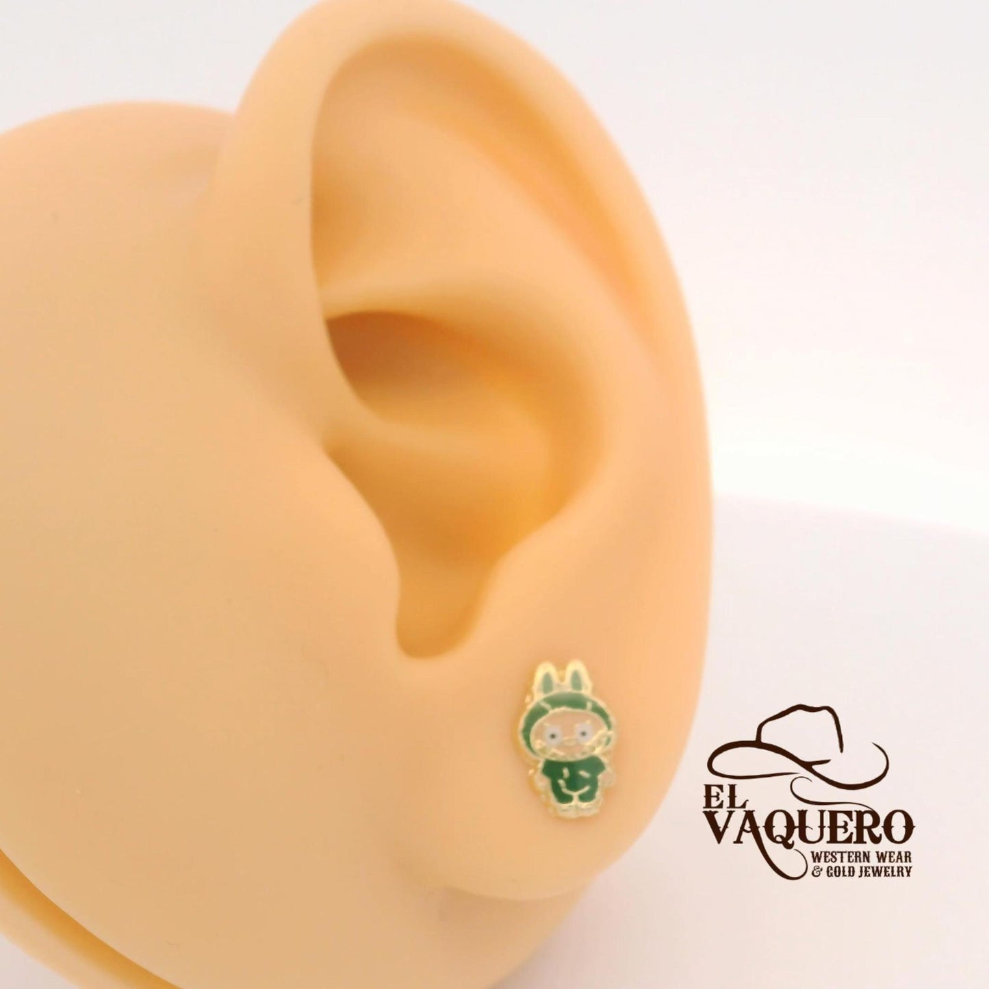 14K Gold Labubu Character Stud Earrings