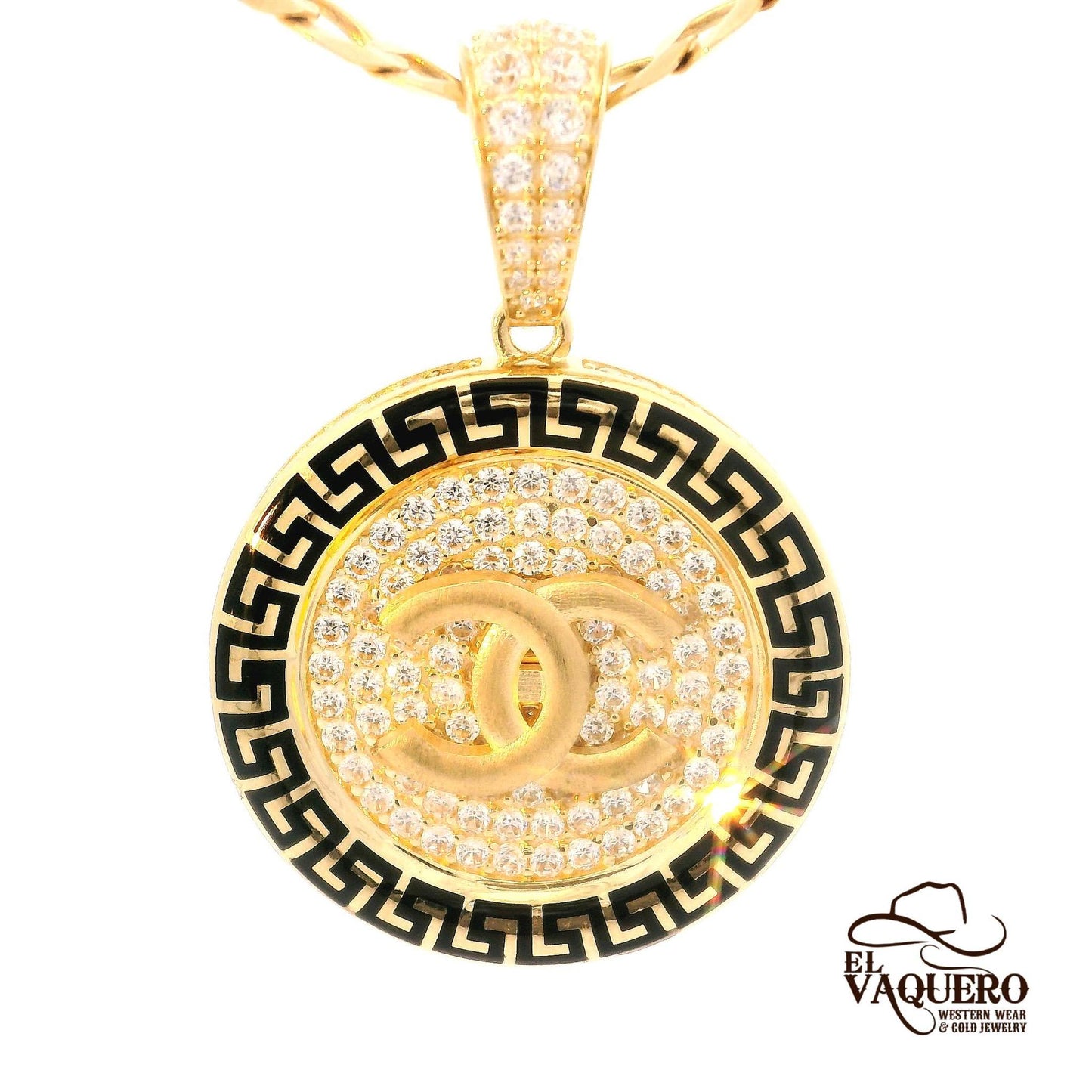 14K Gold Greek Key CC Jewelry Set – Ring, Pendant & Earrings
