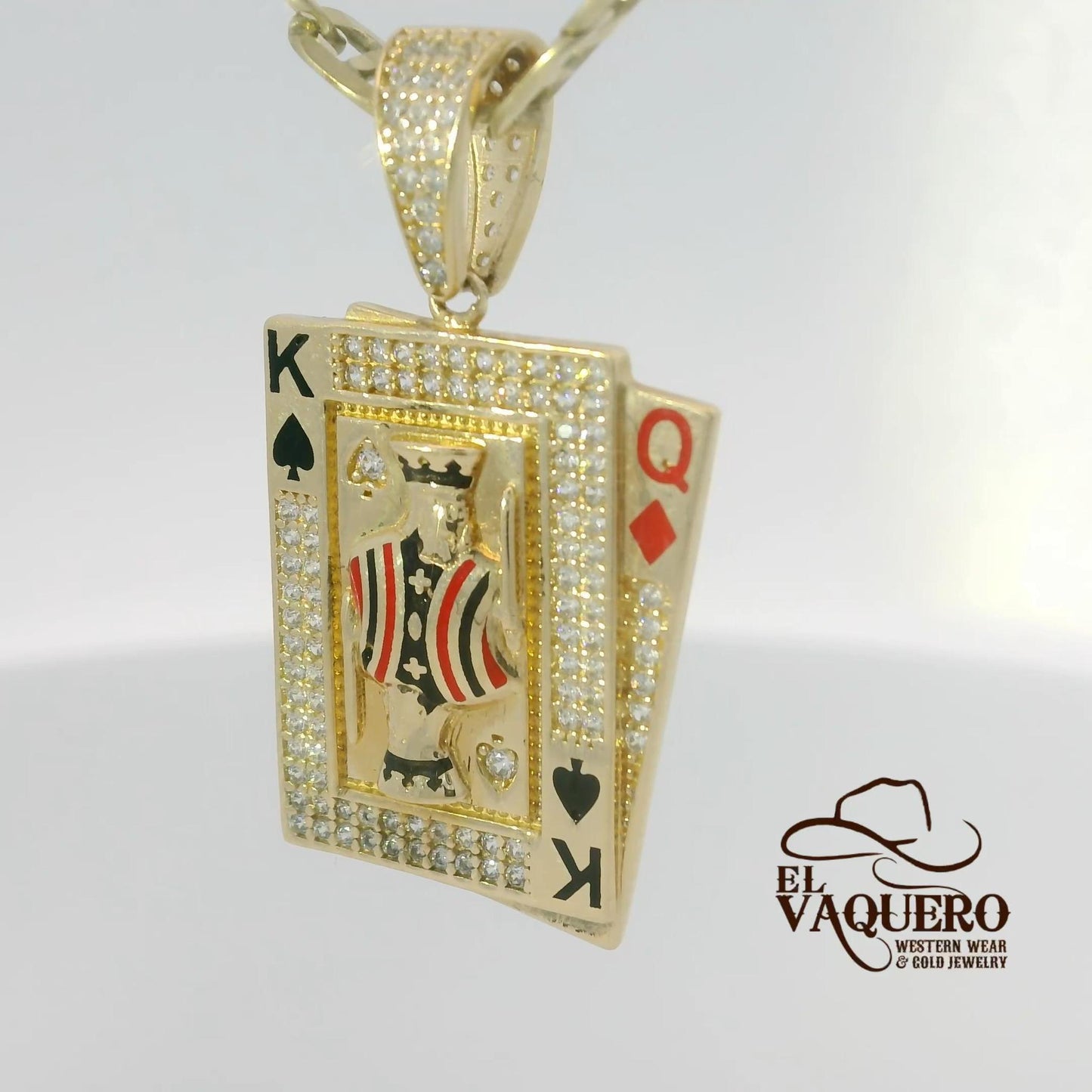 14K Gold King & Queen Playing Cards Pendant