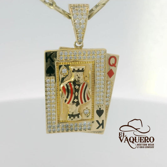 14K Gold King & Queen Playing Cards Pendant