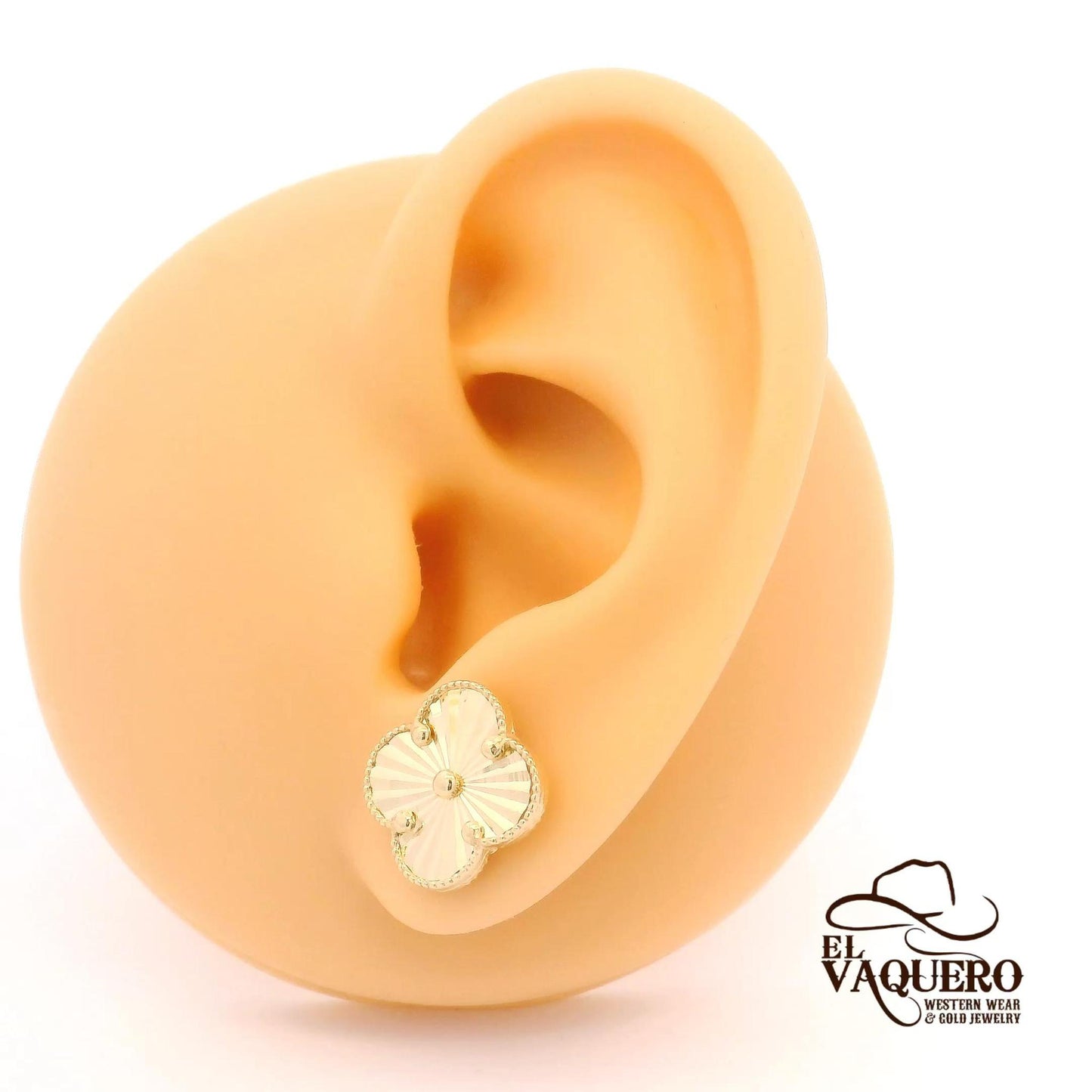 14K Gold Clover Stud Earrings
