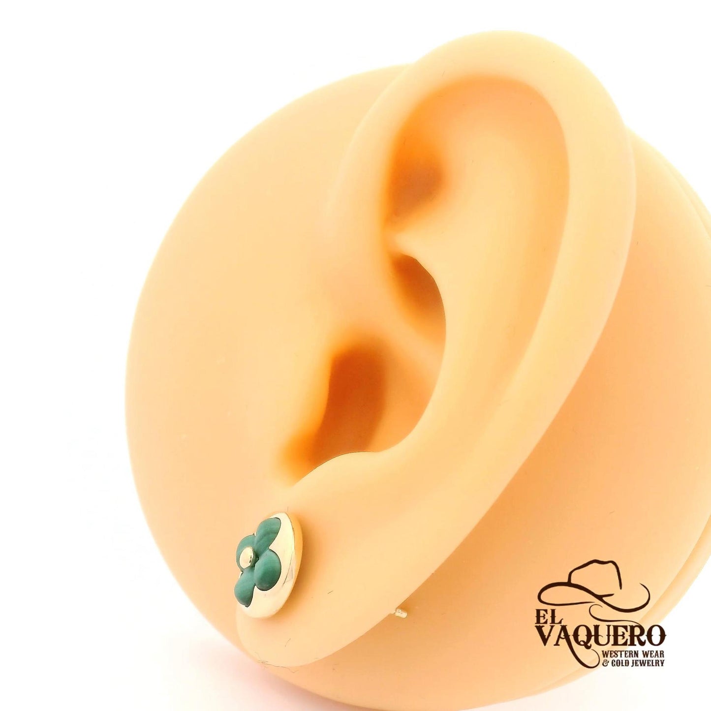 14K Gold Green Flower Stud Earrings