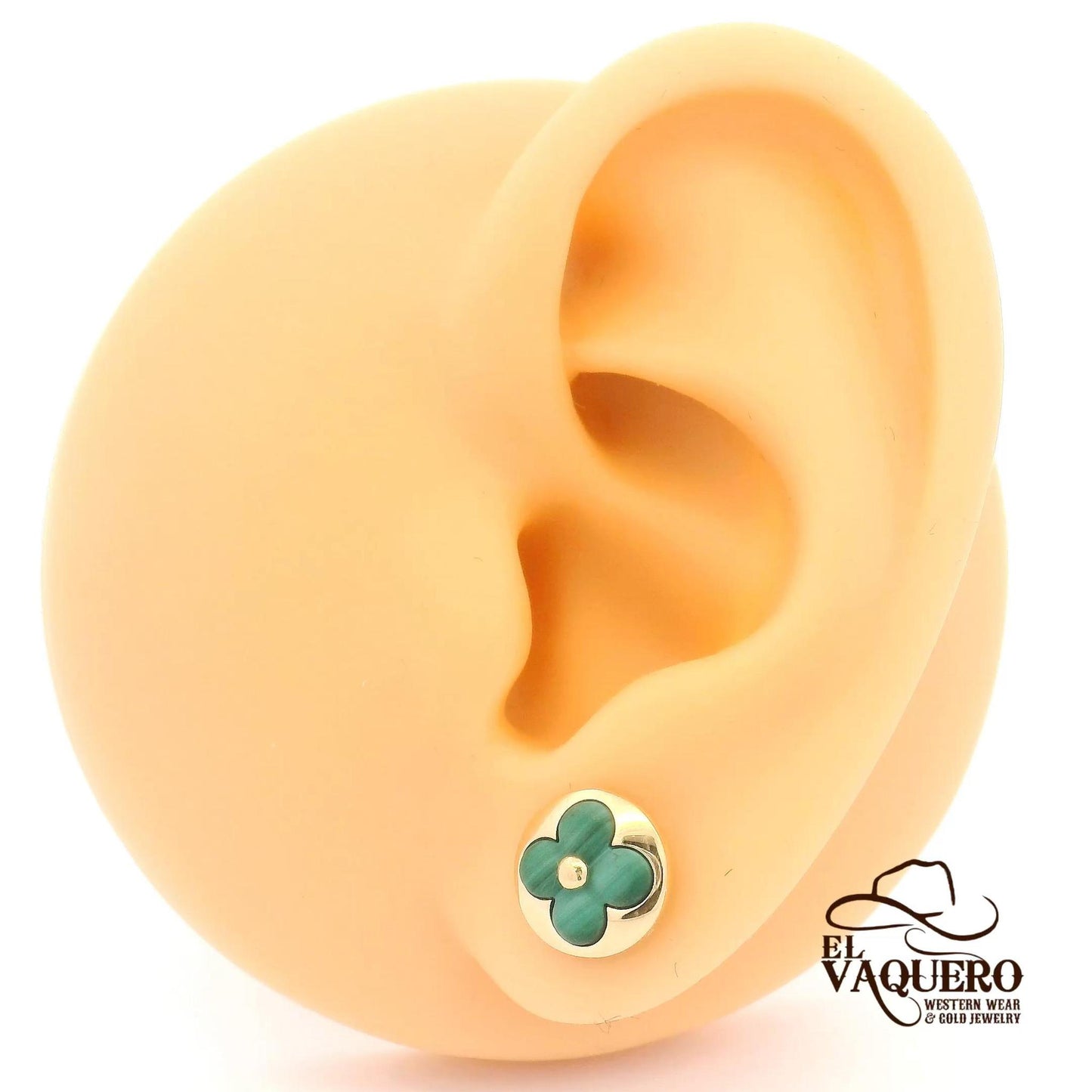 14K Gold Green Flower Stud Earrings