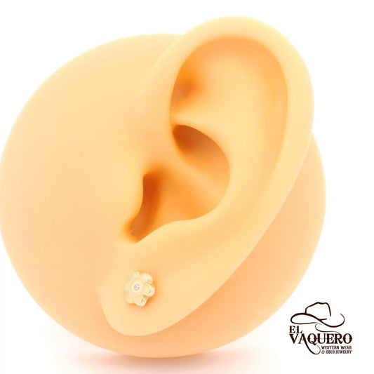 14K Gold Flower Stud Earrings with CZ Center