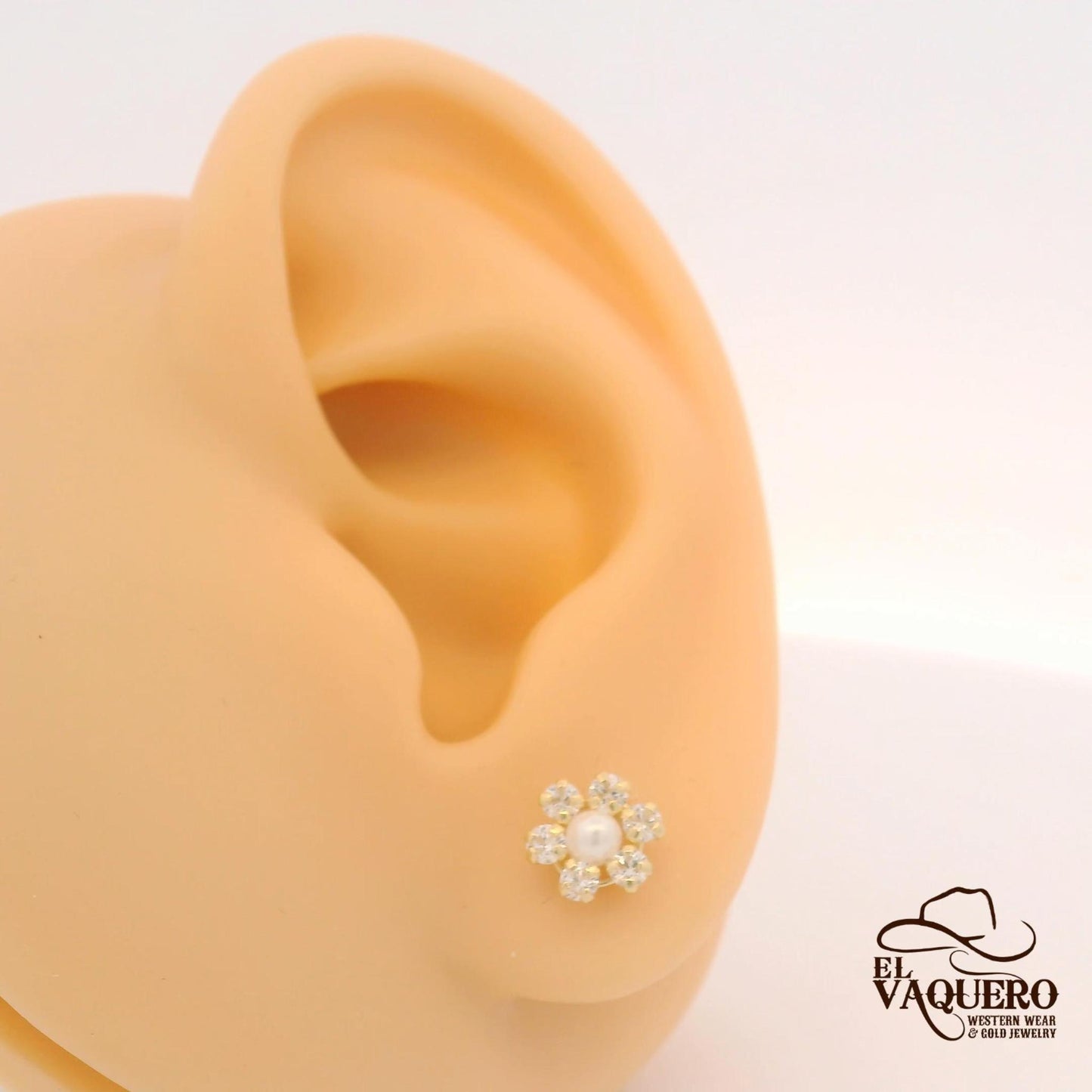 14K Gold Pearl Flower Stud Earrings – Multiple Colors