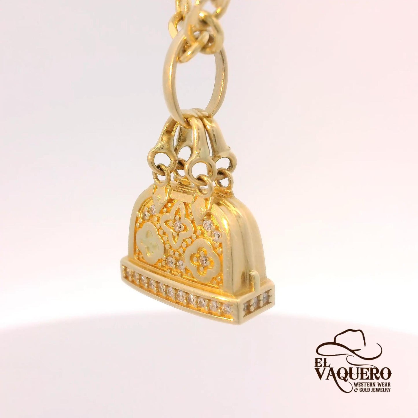 14K Gold Purse Pendant with CZ Accents