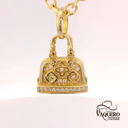 14K Gold Purse Pendant with CZ Accents