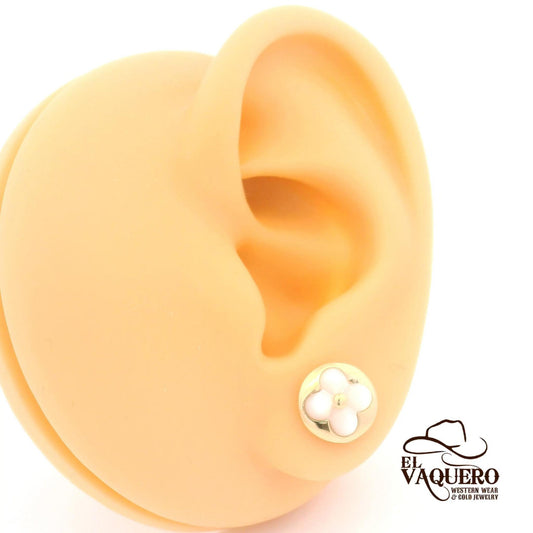 14K Gold Mother Pearl Flower Stud Earrings