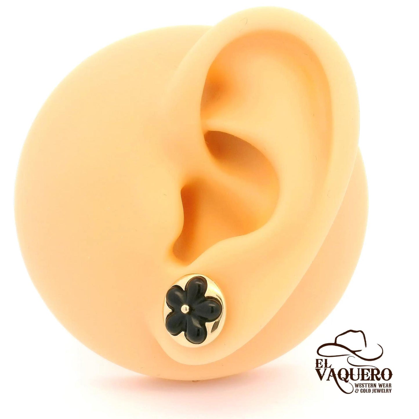 14K Gold Black Flower Stud Earrings