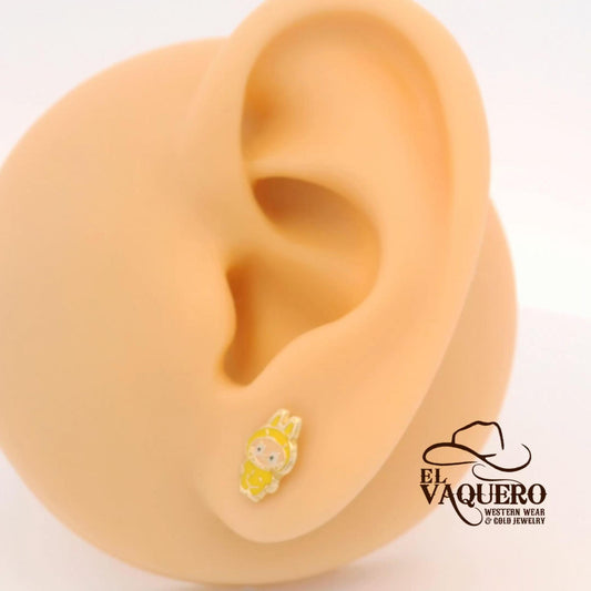 14K Gold Labubu Character Stud Earrings