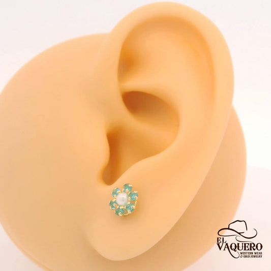 14K Gold Pearl Flower Stud Earrings – Multiple Colors