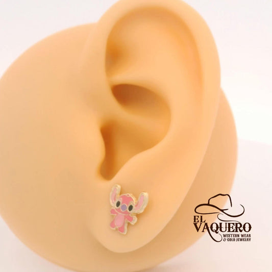 14K Gold Alien Character Stud Earrings