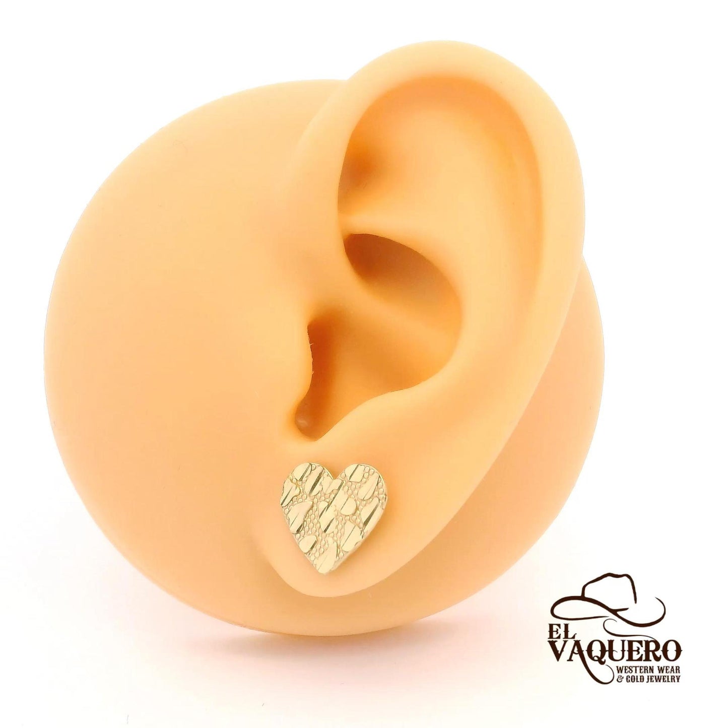 14K Gold Nugget Heart Stud Earrings