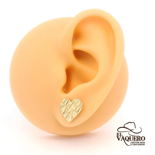 14K Gold Nugget Heart Stud Earrings