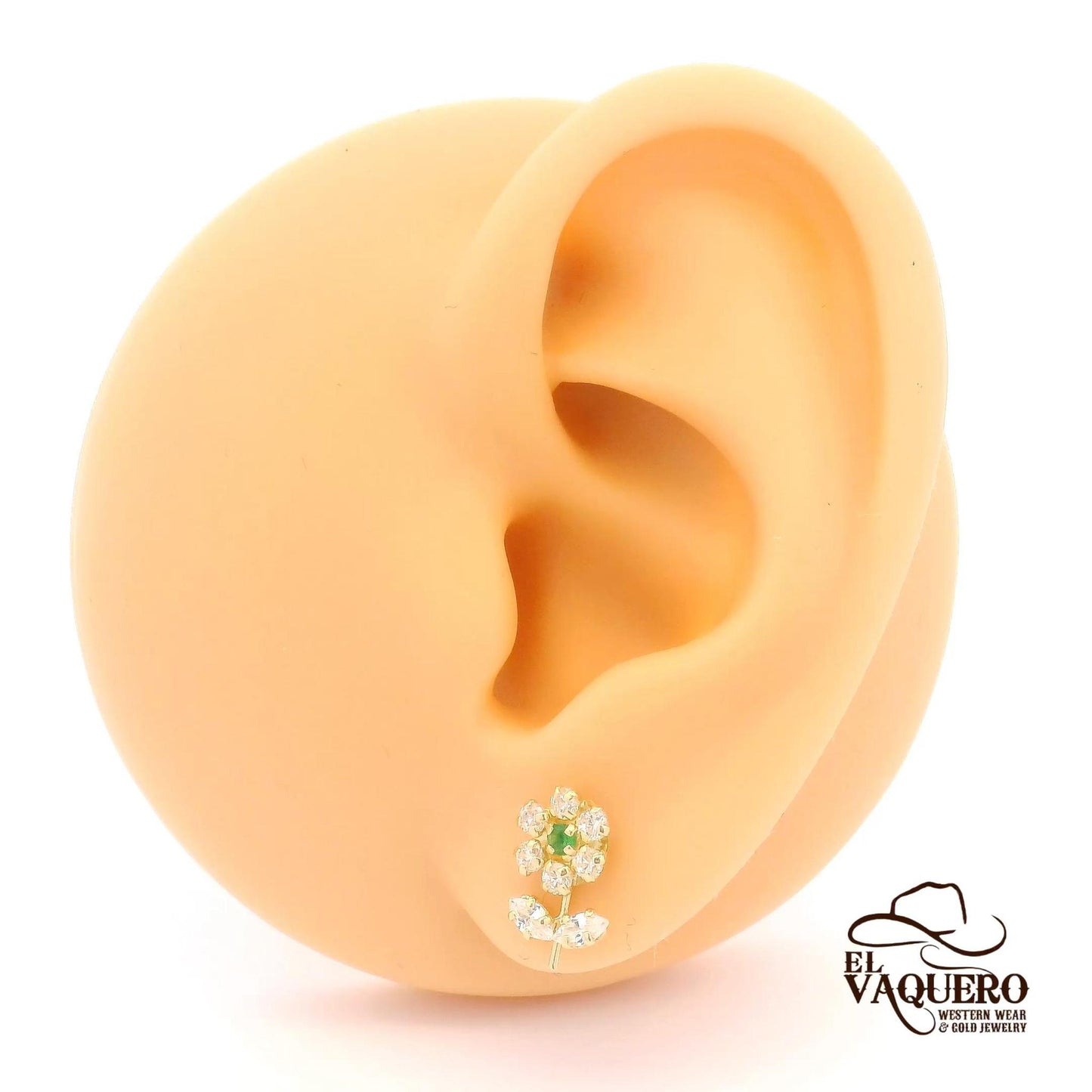 14K Gold Daisy Flower Stud Earrings with CZ