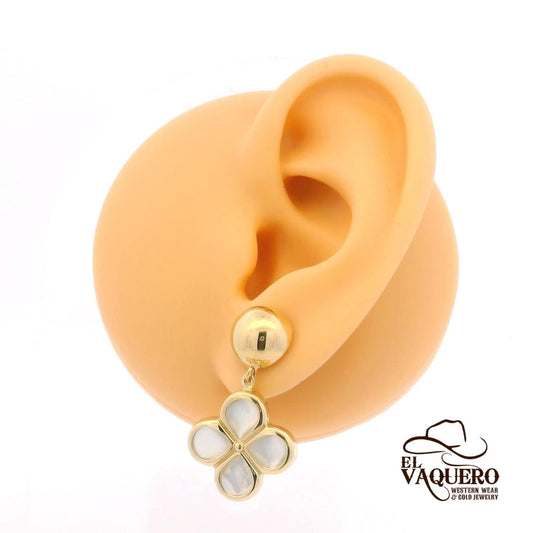 14K Gold Mother Pearl Clover Dangle Earrings