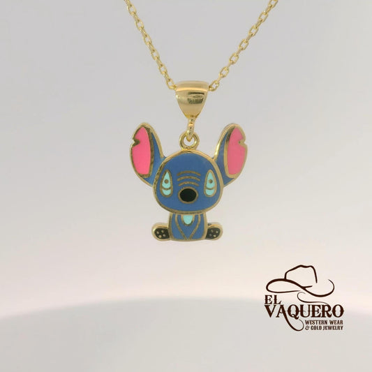 14K Gold Blue Stich Pendant