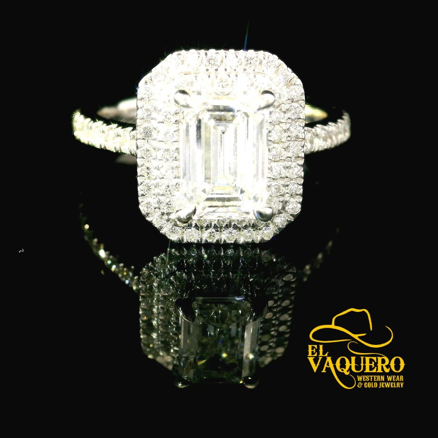 14K Gold Emerald-Cut Halo CVD Engagement Ring