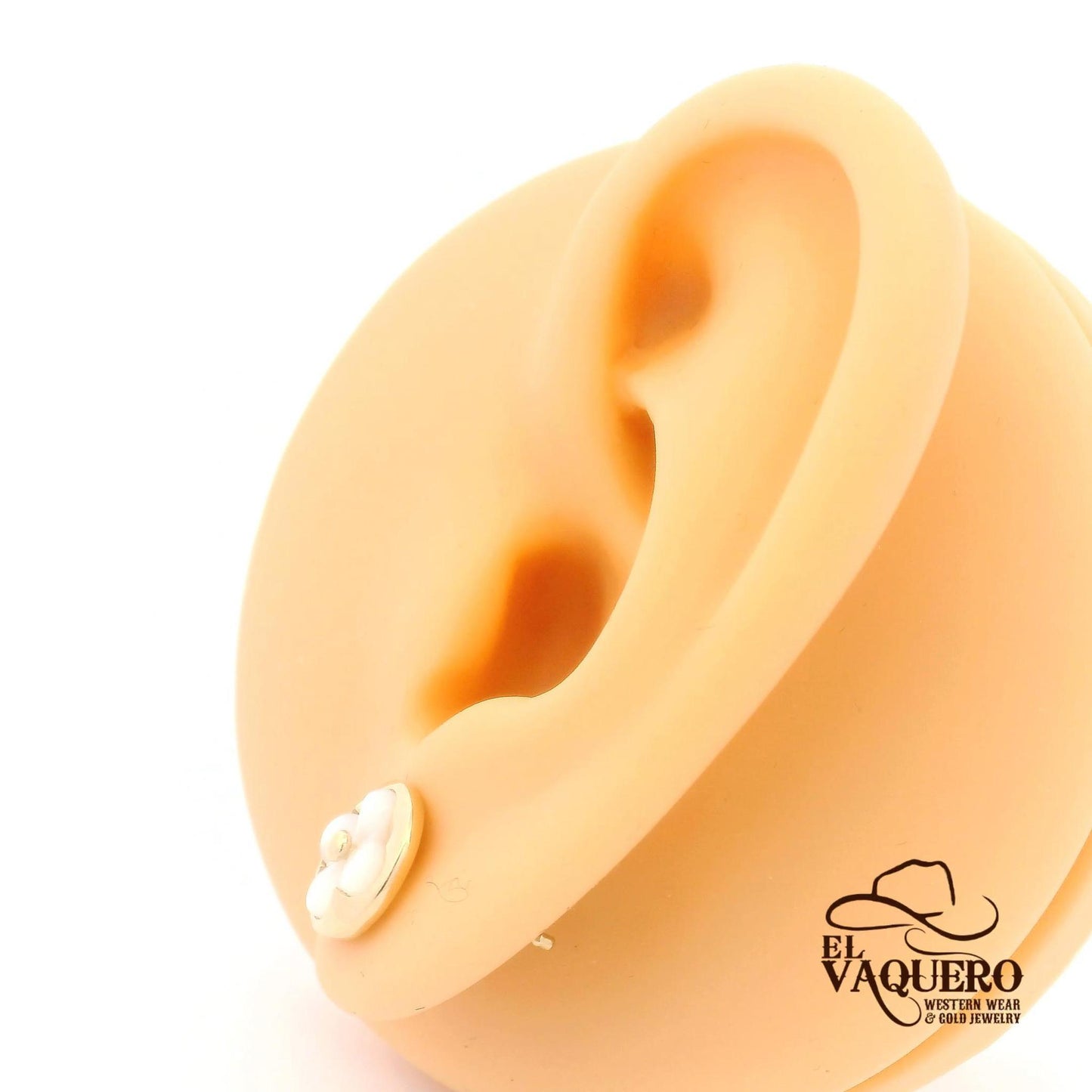 14K Gold Mother Pearl Flower Stud Earrings