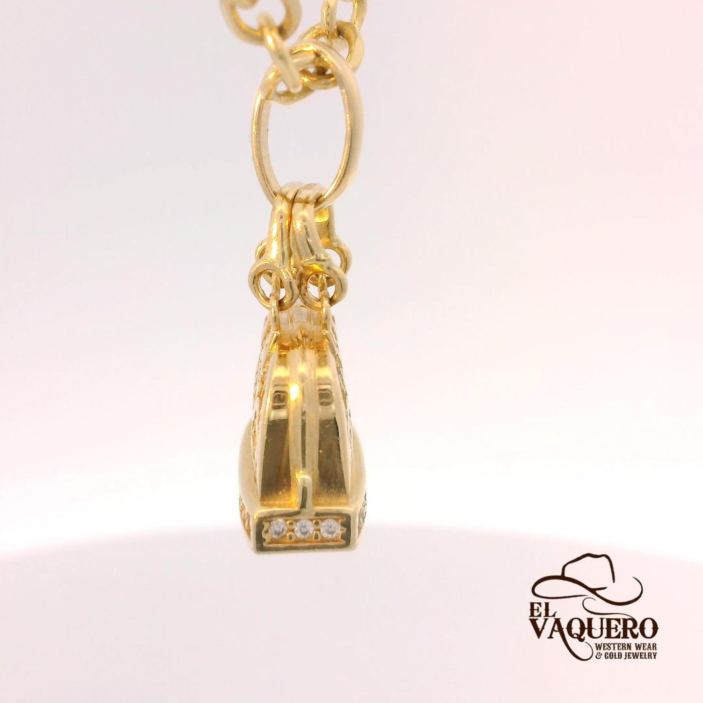 14K Gold Purse Pendant with CZ Accents