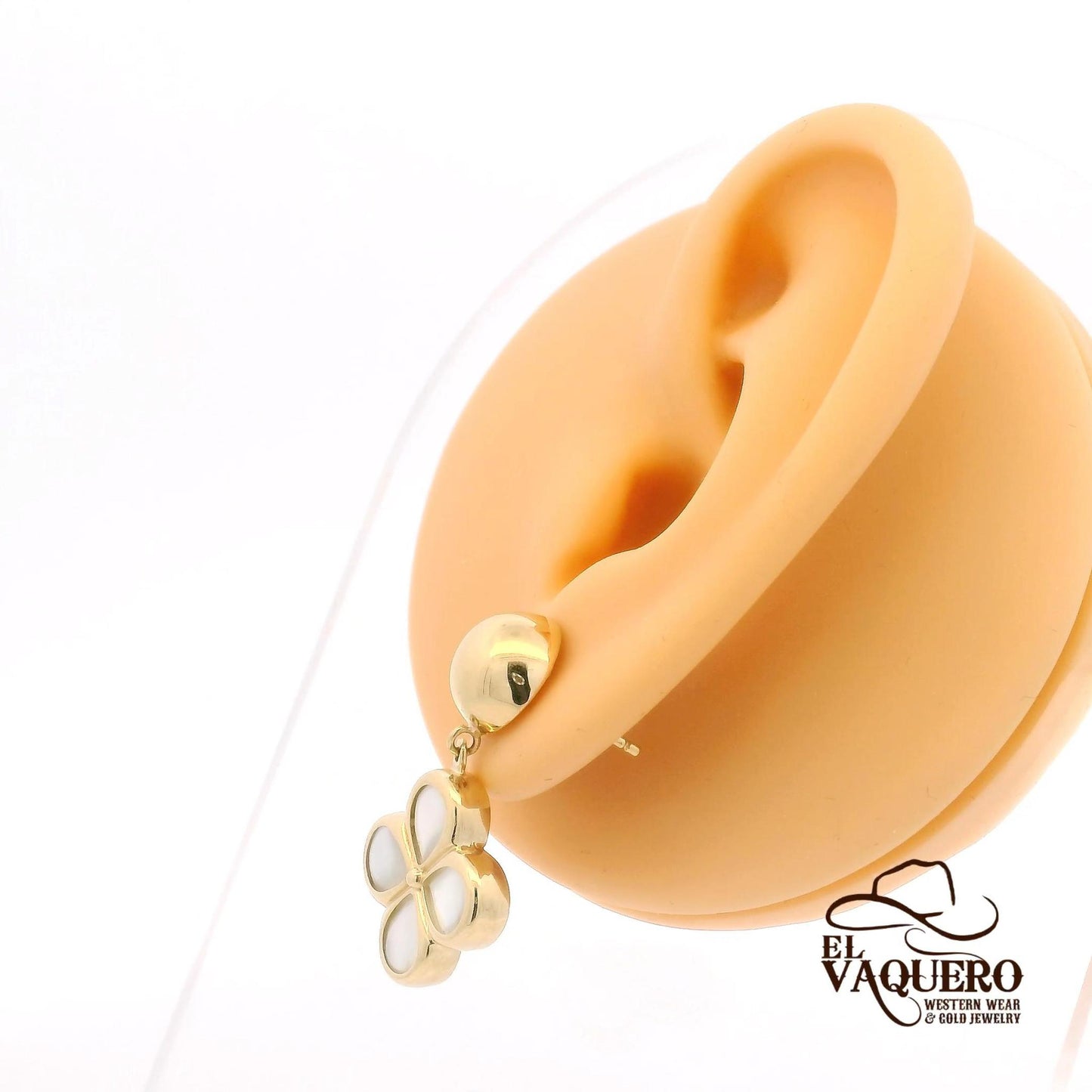 14K Gold Mother Pearl Clover Dangle Earrings