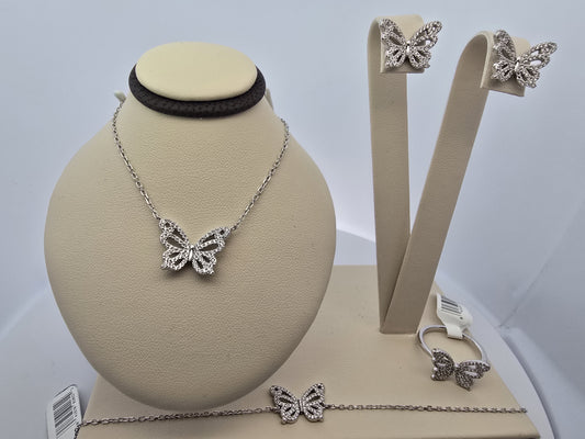 Set Silver 925 Necklace, Bracelet, Earrings & Ring
