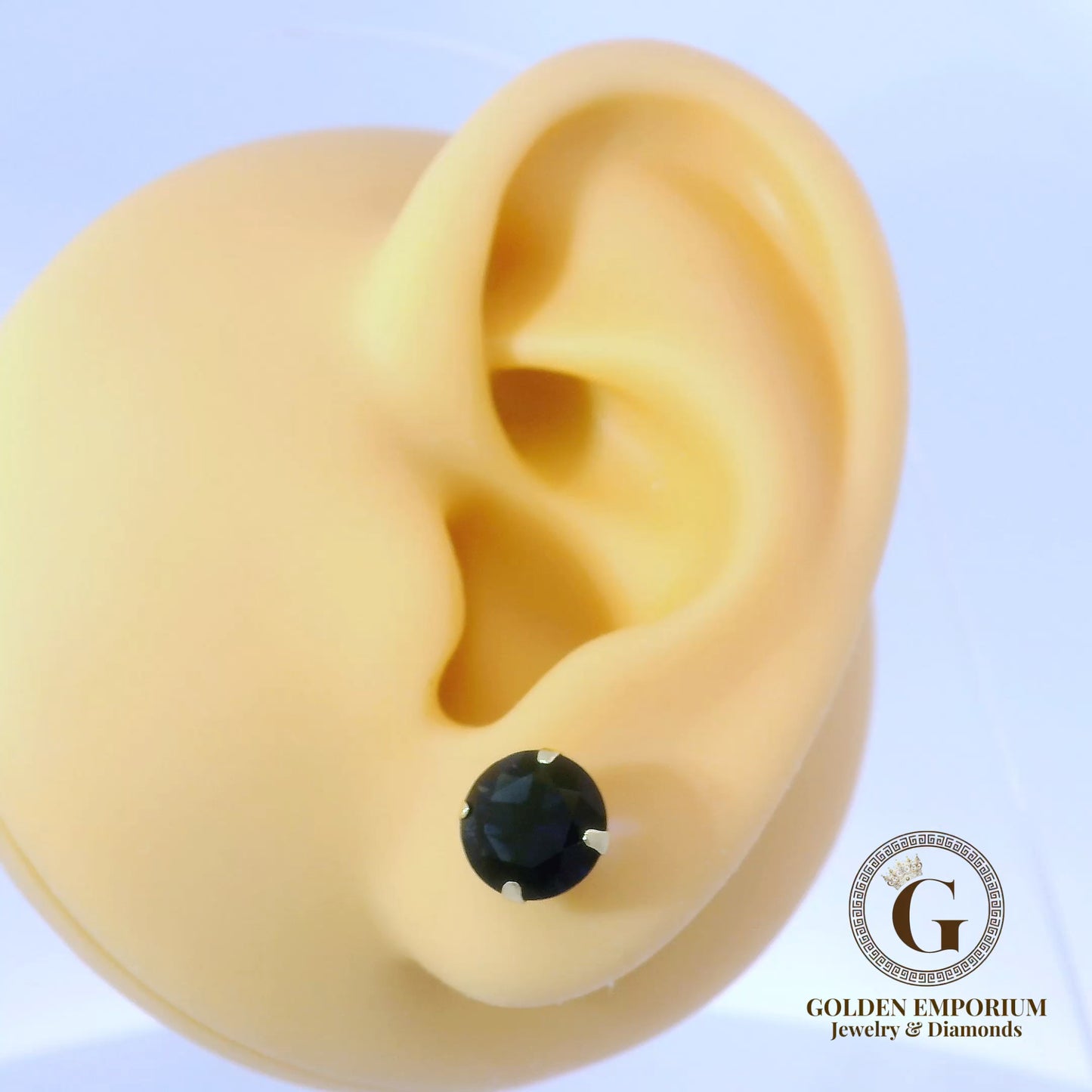14K Gold Navy Stone Stud Earrings