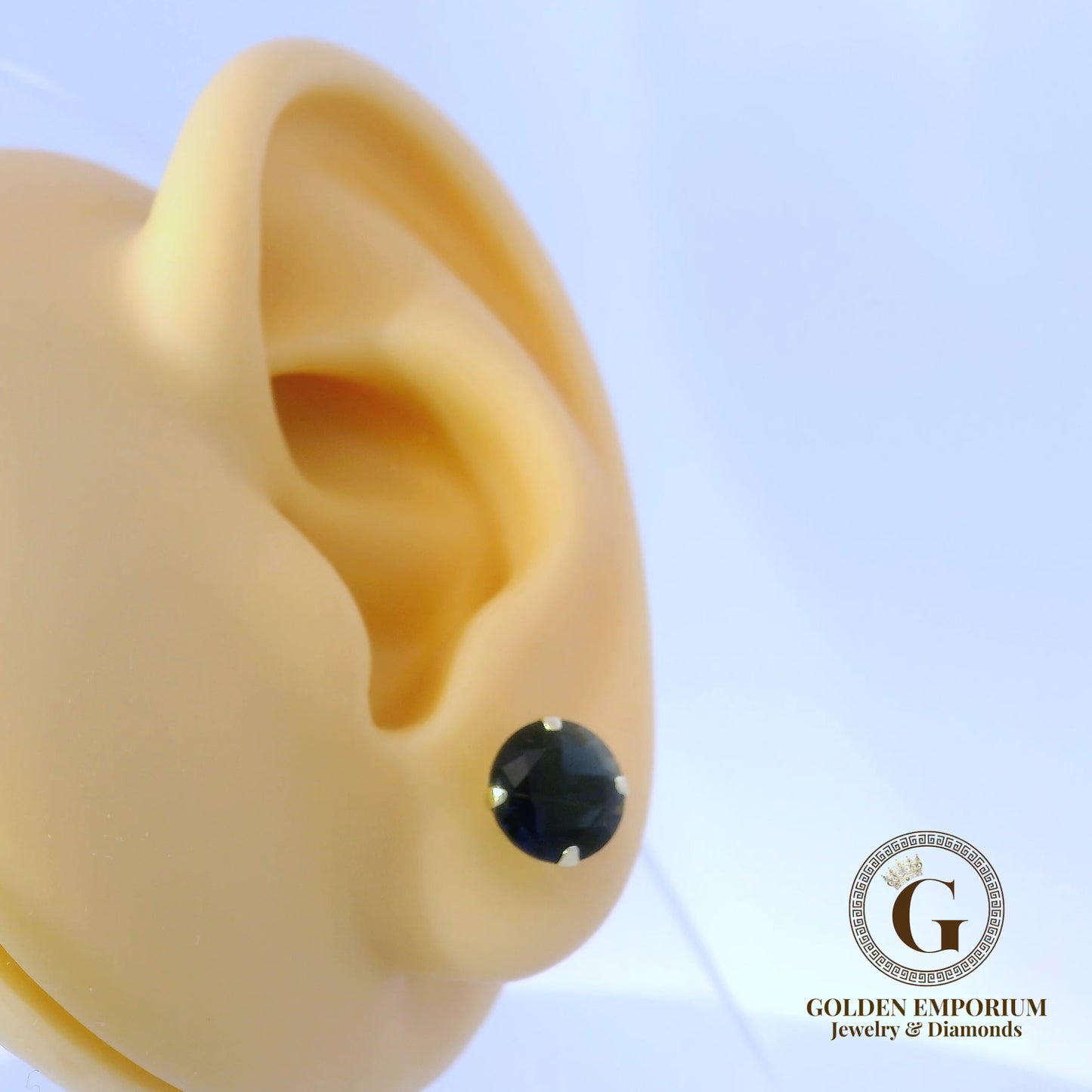 14K Gold Navy Stone Stud Earrings