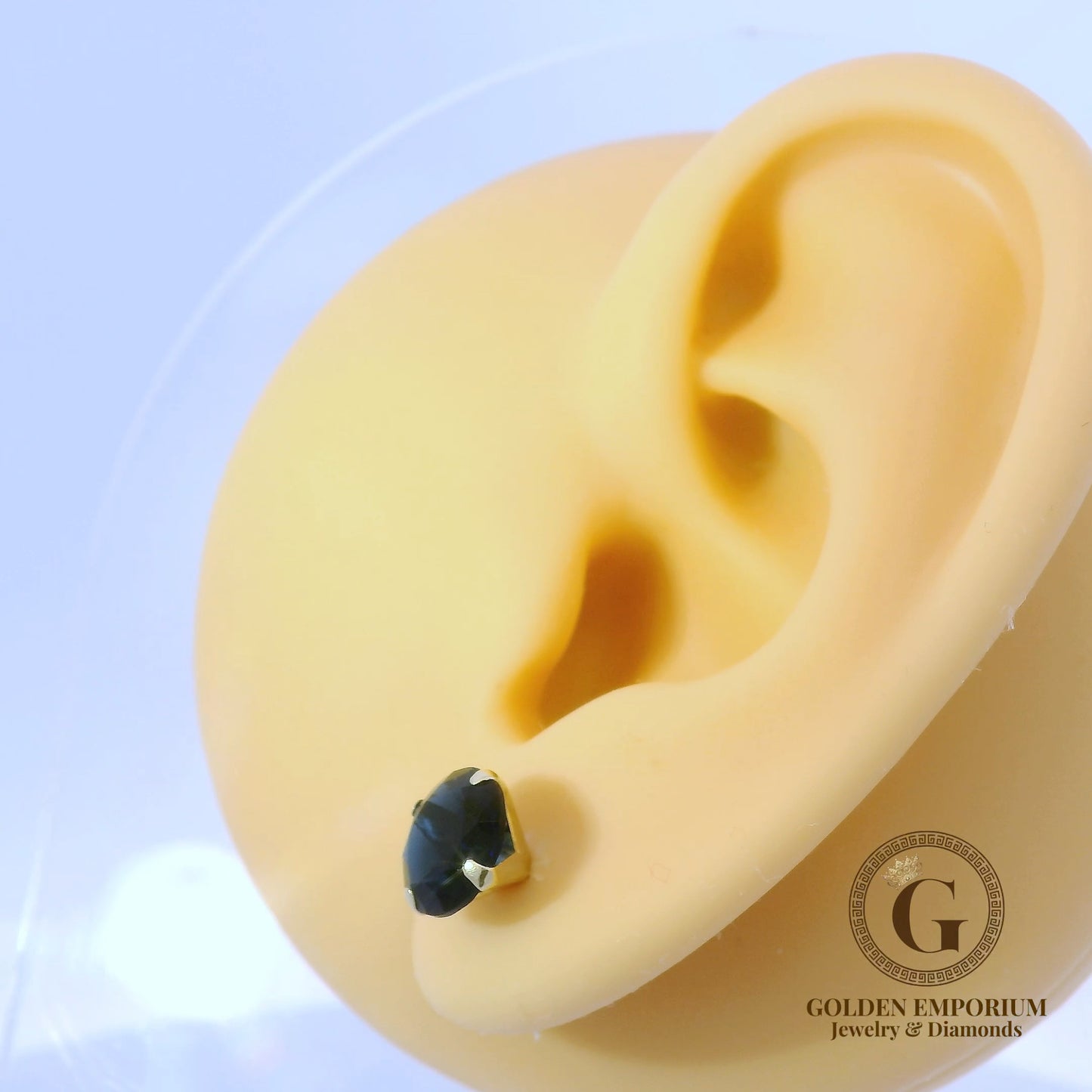 14K Gold Navy Stone Stud Earrings