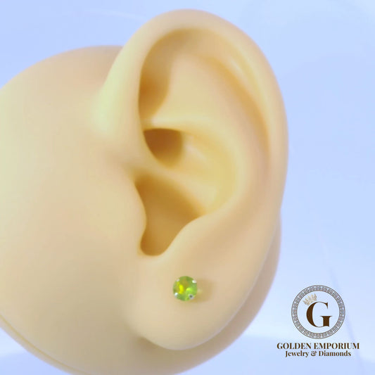 14K Gold Petite Green Stone Stud Earrings
