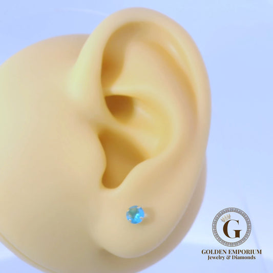 14K Petite Gold Sky Blue Stone Stud Earrings