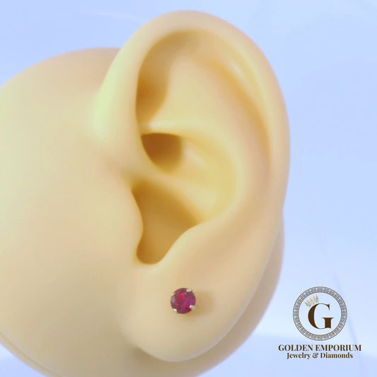 14K Petite Gold Ruby Red Stone Stud Earrings