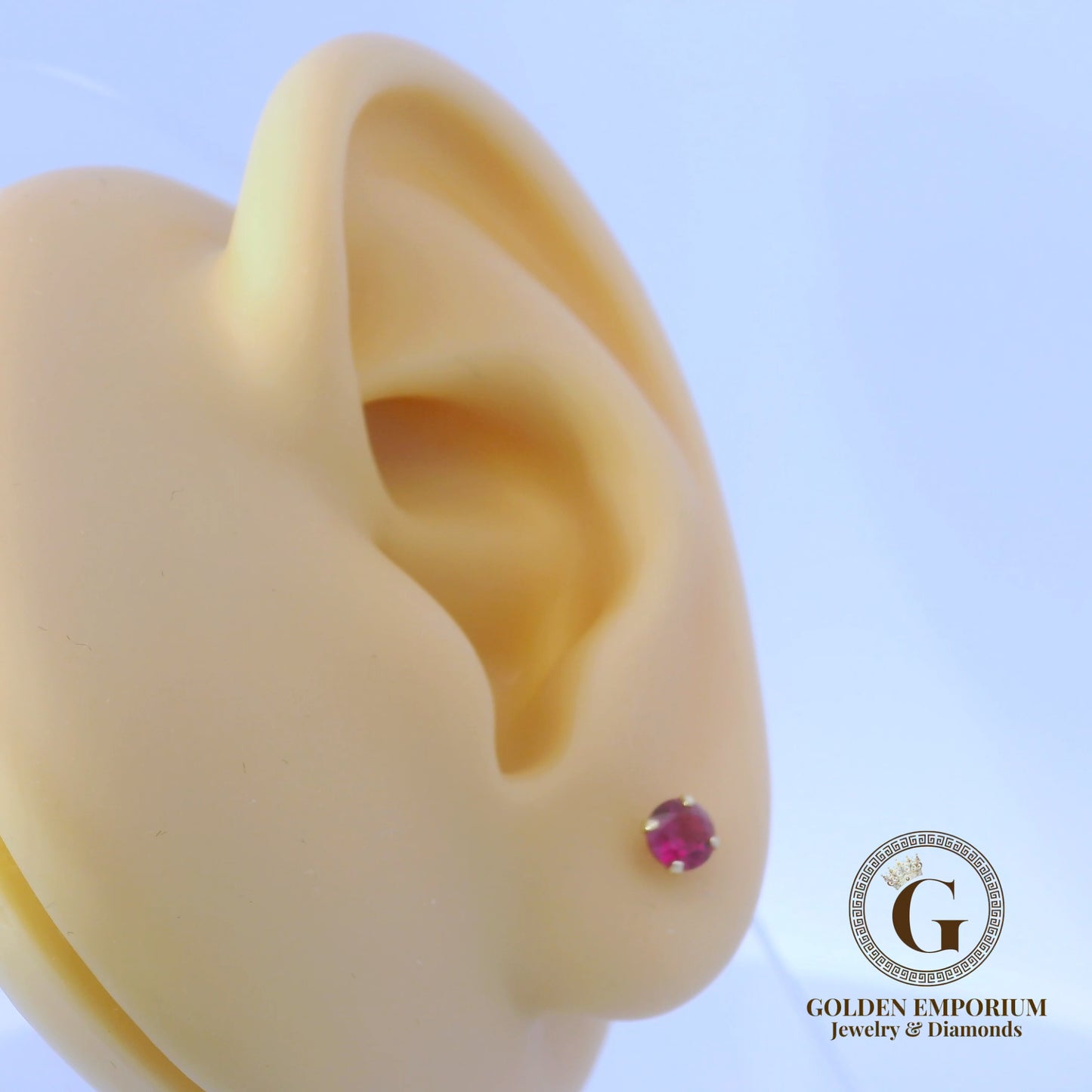 14K Petite Gold Ruby Red Stone Stud Earrings