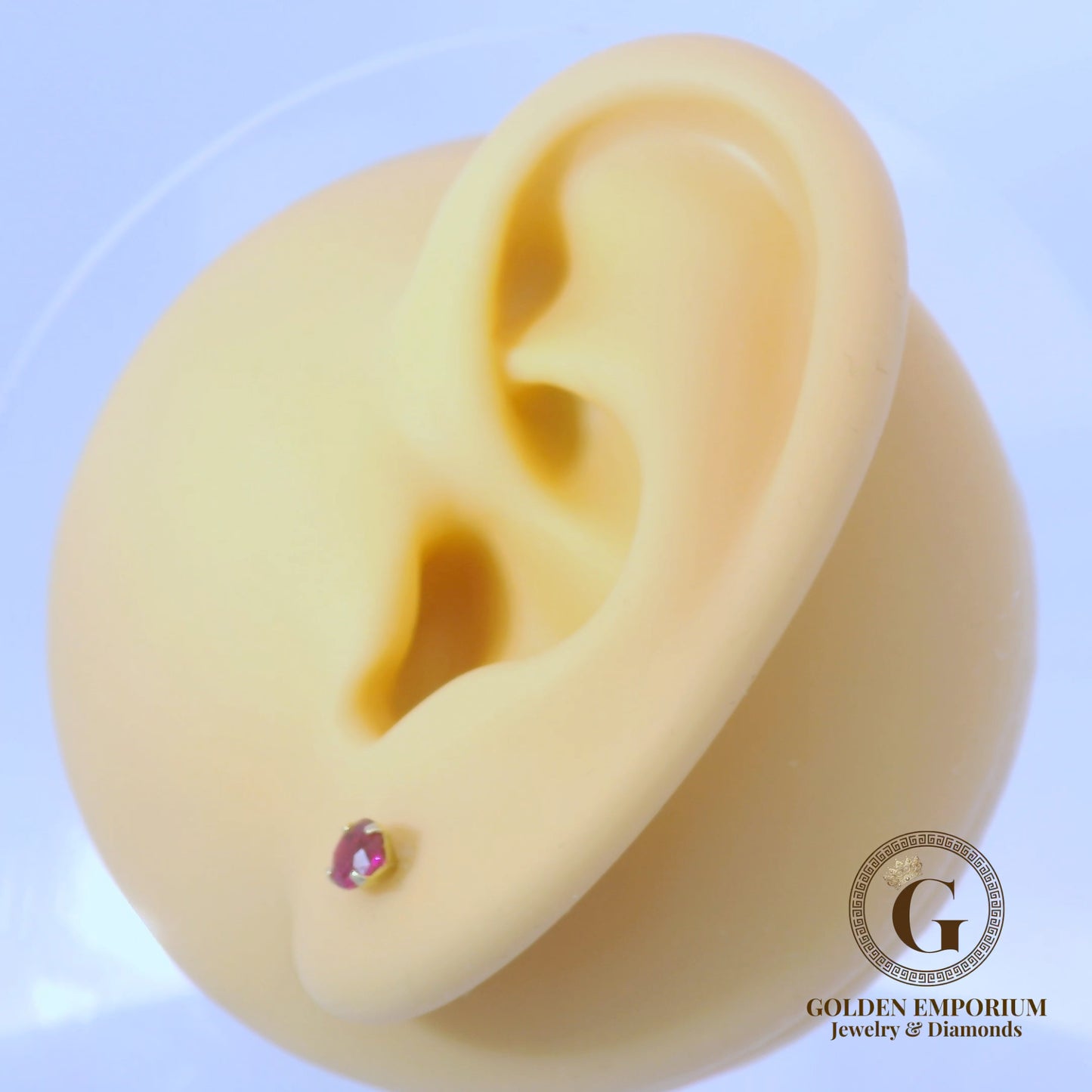 14K Petite Gold Ruby Red Stone Stud Earrings