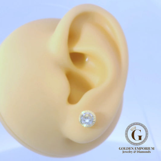 14K Gold Halo Design Clear Stone Stud Earrings