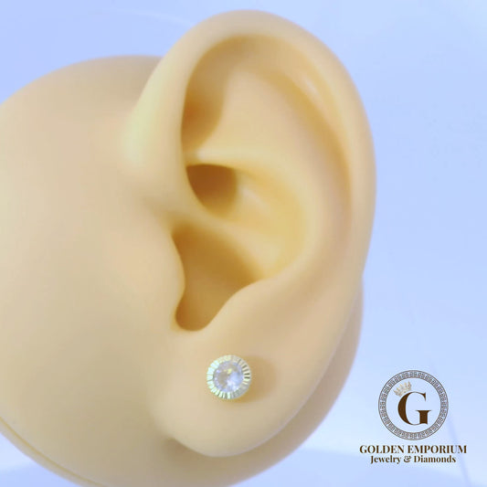 14K Gold Petite Halo Design Clear Stone Stud Earrings