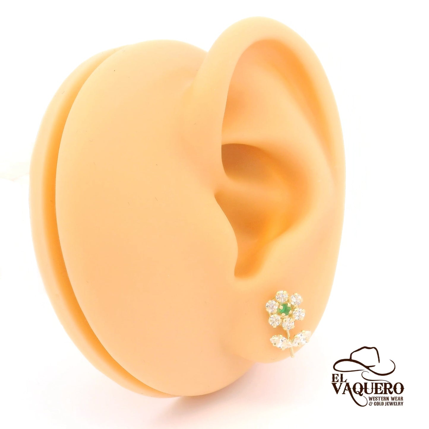 14K Gold Daisy Flower Stud Earrings with CZ