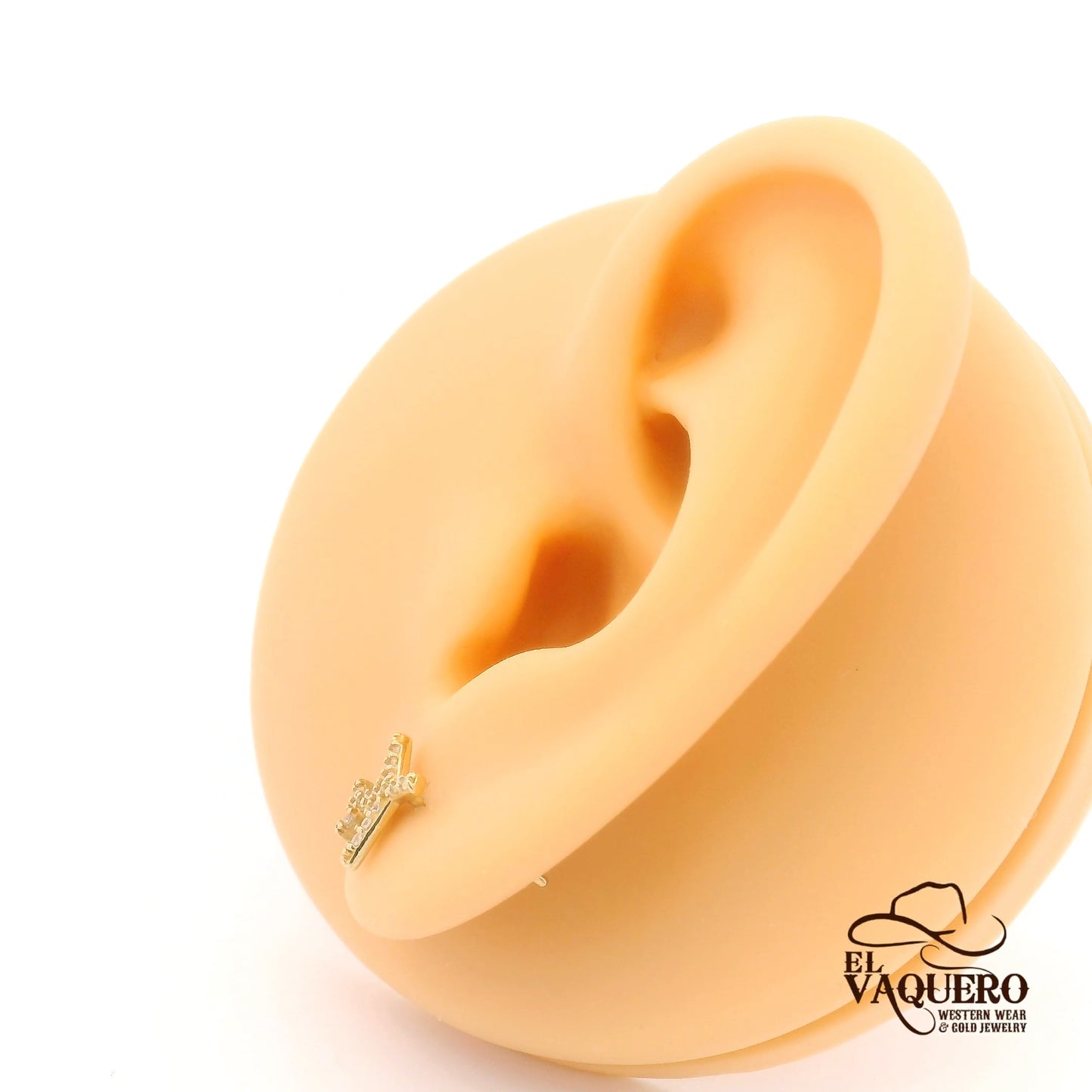 14K Gold CZ Airplane Stud Earrings