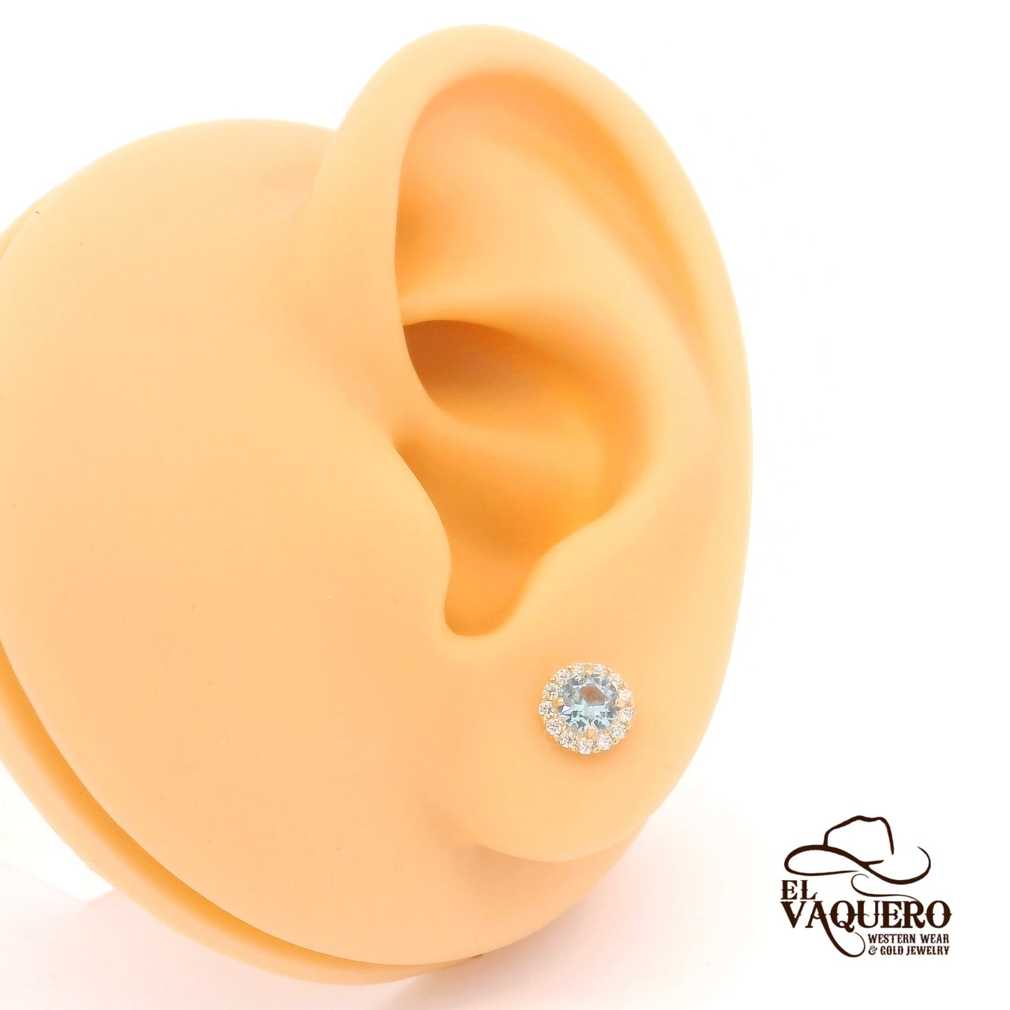 14K Gold Round Halo CZ Stud Earrings