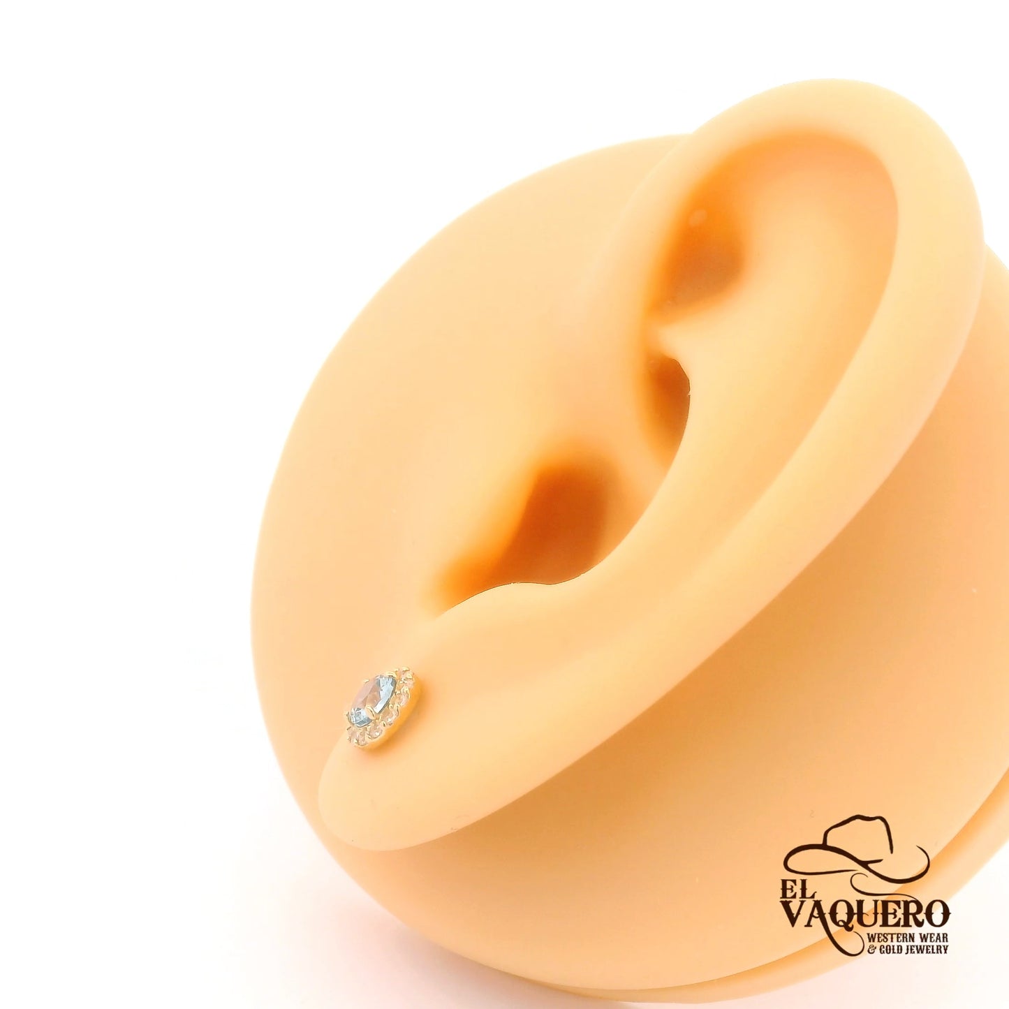 14K Gold Round Halo CZ Stud Earrings