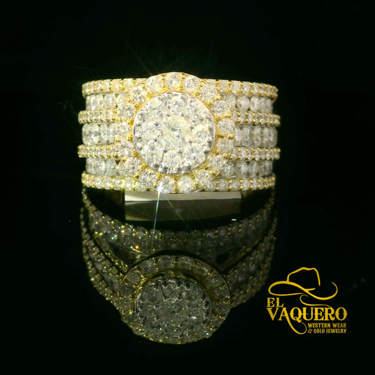 14K Gold Multi-Row Natural Diamond Cluster Ring
