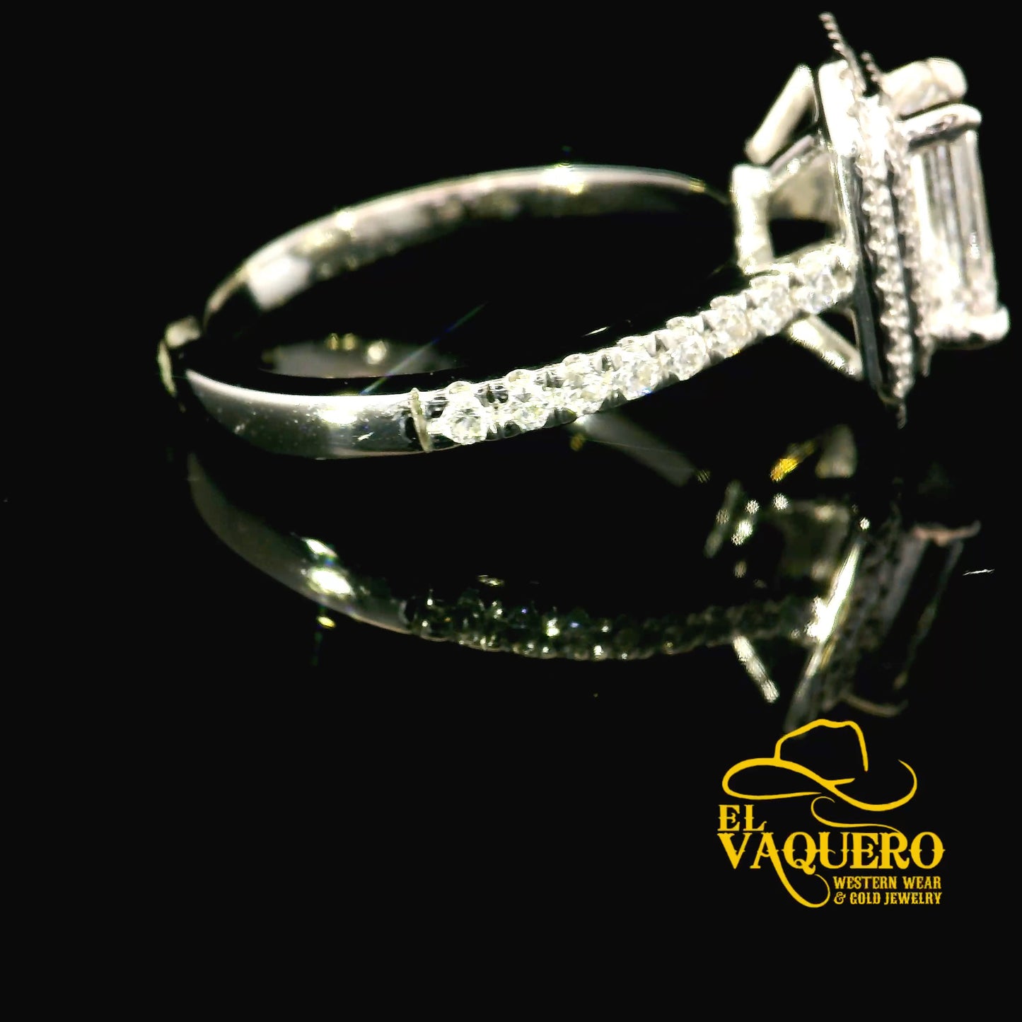 14K Gold Emerald-Cut Halo CVD Engagement Ring