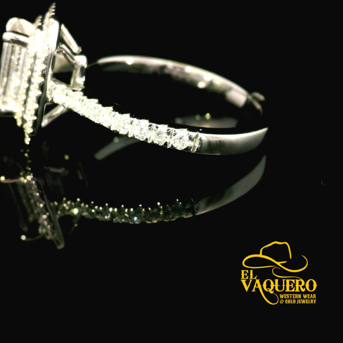 14K Gold Emerald-Cut Halo CVD Engagement Ring