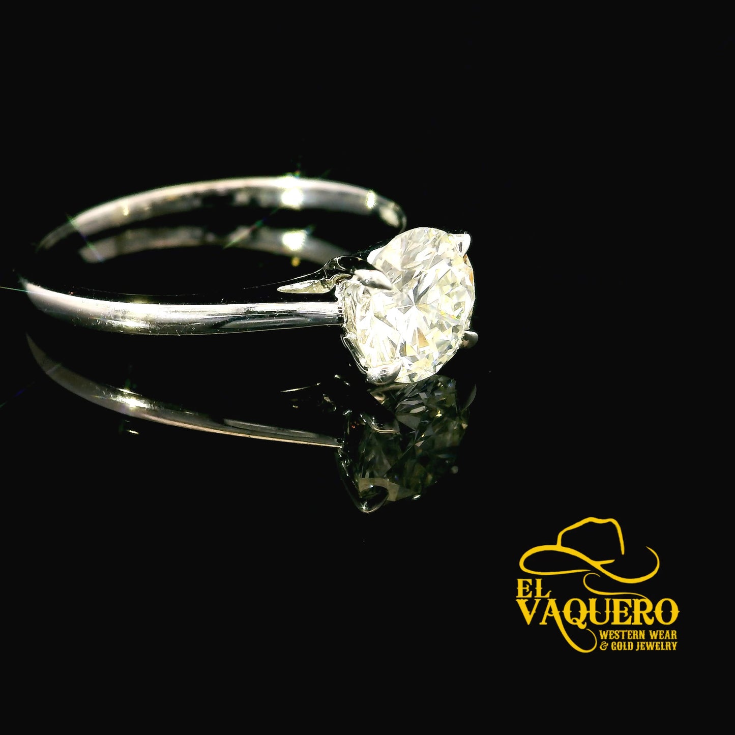 14K White Gold Solitaire CVD Diamond Engagement Ring