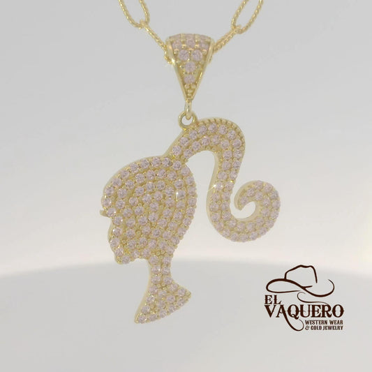 14K Gold Barbie Ponytail Silhouette Pendant