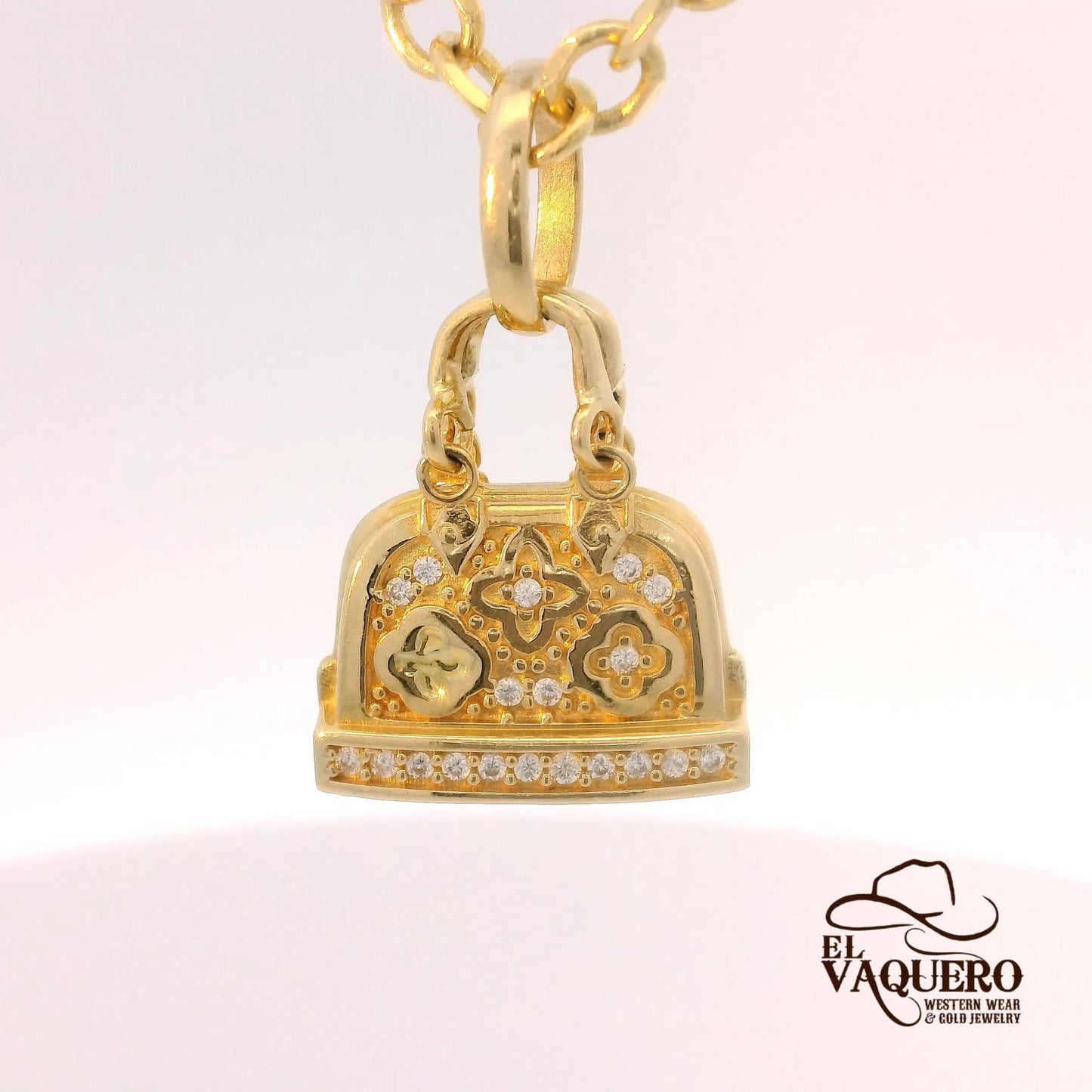 14K Gold Purse Pendant with CZ Accents